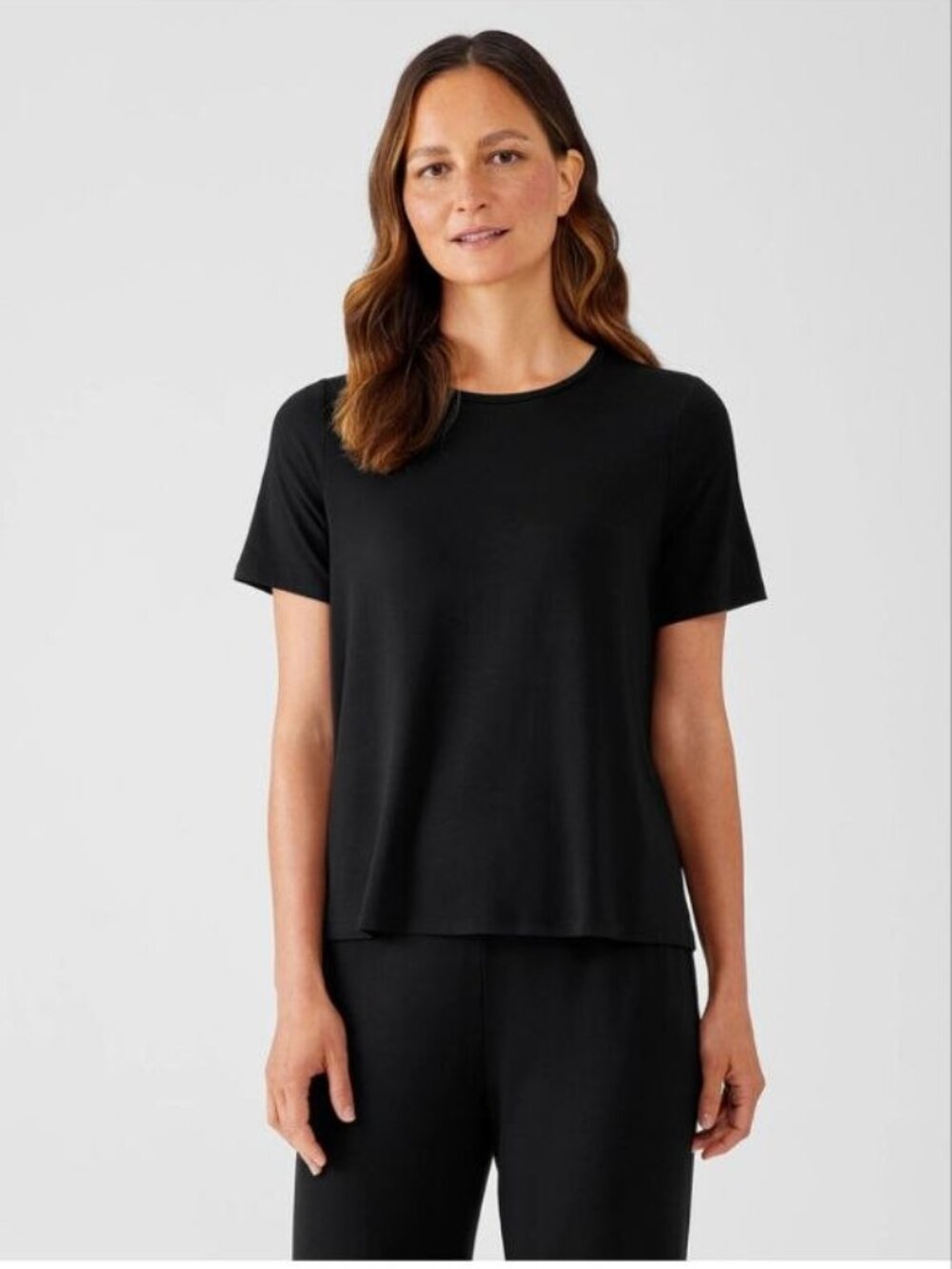 $98 Eileen Fisher Crew Neck Short Sleeve Top Black Size XXS